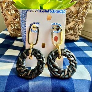 Black rattan leverback earrings